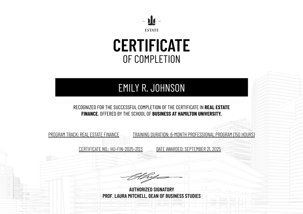 Real Estate Certificate Template for Sleek Agent Credentials - Landscape Real Estate Certificate Template for Sleek Agent Credentials - Landscape