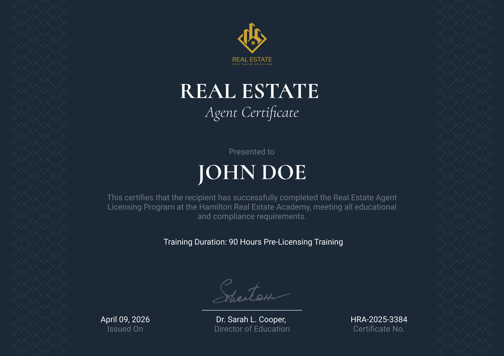 Elegant Blue Real Estate Certificate Template for Sophisticated Recognition - Landscape Elegant Blue Real Estate Certificate Template for Sophisticated Recognition - Landscape