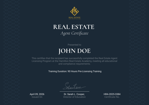 Elegant Blue Real Estate Certificate Template for Sophisticated Recognition - Landscape Elegant Blue Real Estate Certificate Template for Sophisticated Recognition - Landscape