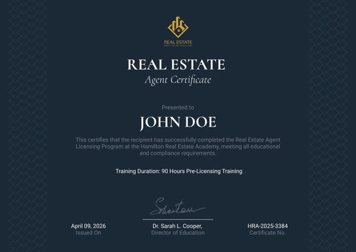 Elegant Blue Real Estate Certificate Template for Sophisticated Recognition - Landscape Elegant Blue Real Estate Certificate Template for Sophisticated Recognition - Landscape