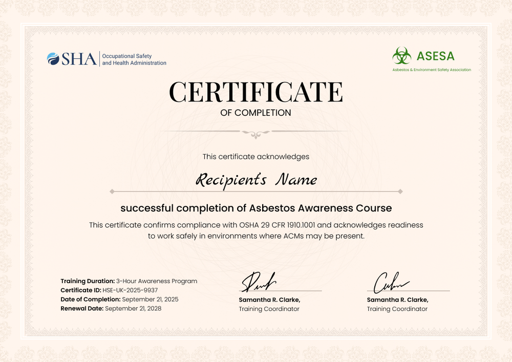 Asbestos Awareness Training Certificate Template – Landscape Asbestos Awareness Training Certificate Template – Landscape