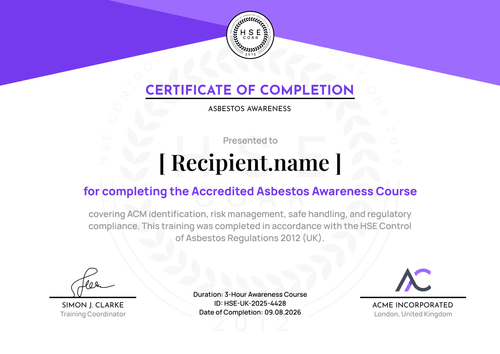 Editable Asbestos Awareness Training Certificate Template – Landscape Editable Asbestos Awareness Training Certificate Template – Landscape
