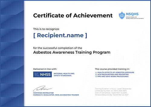 Professional Asbestos Awareness Training Certificate Template - Landscape Professional Asbestos Awareness Training Certificate Template - Landscape