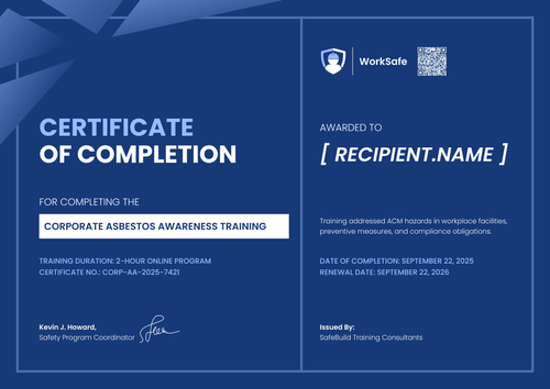 Edit Blue Asbestos Awareness Training Certificate in Minutes - Landscape Edit Blue Asbestos Awareness Training Certificate in Minutes - Landscape