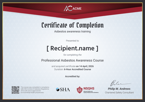 Customizable Asbestos Awareness Training Certificate Template - Landscape Customizable Asbestos Awareness Training Certificate Template - Landscape