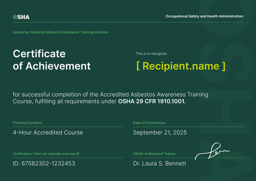 Asbestos Awareness Training Certificate Template - Landscape Asbestos Awareness Training Certificate Template - Landscape