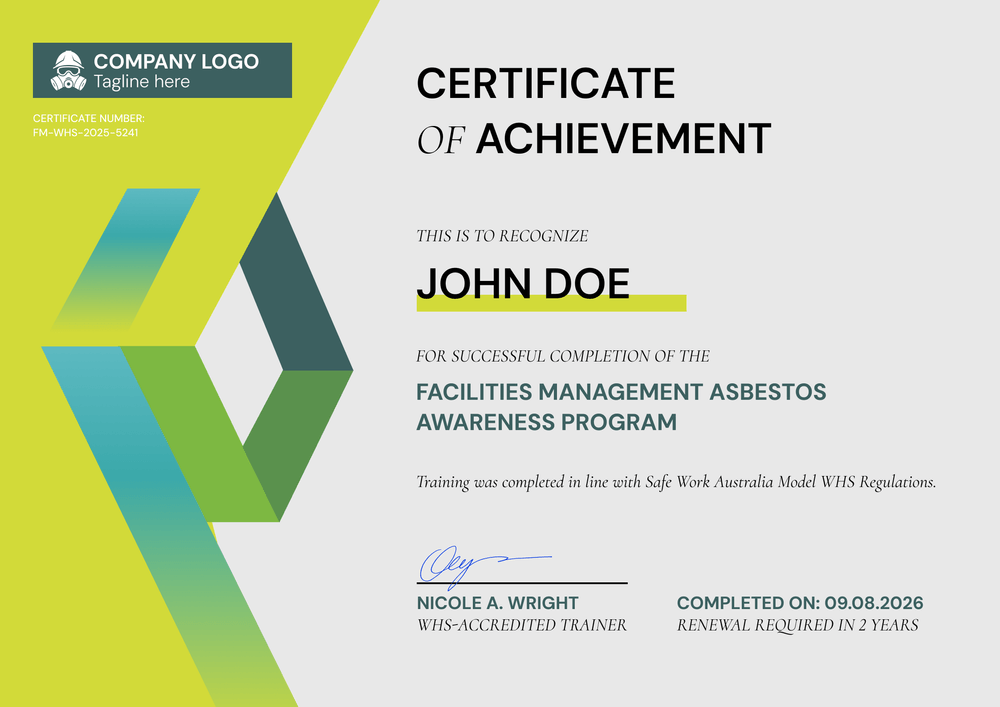Asbestos Awareness Training Certificate Template - Landscape Asbestos Awareness Training Certificate Template - Landscape