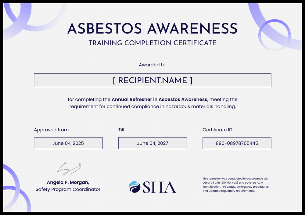 Tailor Asbestos Awareness Training Certificate Template – Landscape Tailor Asbestos Awareness Training Certificate Template – Landscape