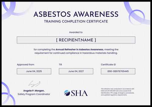 Tailor Asbestos Awareness Training Certificate Template – Landscape Tailor Asbestos Awareness Training Certificate Template – Landscape