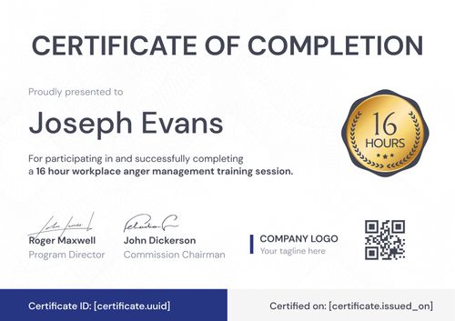 Formal and editable anger management certificate template landscape Formal and editable anger management certificate template landscape