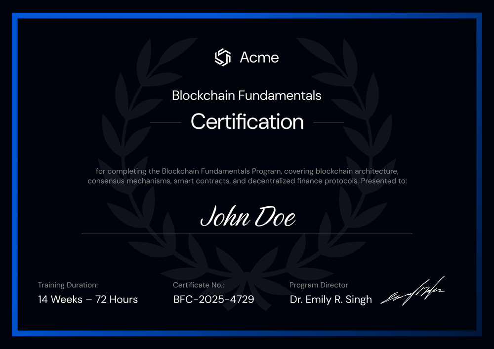 Blue Stylish Crypto Certification Template – Landscape Blue Stylish Crypto Certification Template – Landscape