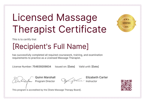 Massage Therapist Certificate Template - Landscape Massage Therapist Certificate Template - Landscape