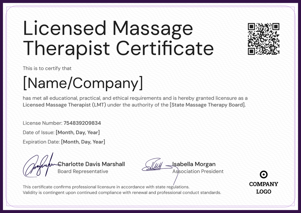 Massage Therapist Certificate Template - Landscape Massage Therapist Certificate Template - Landscape