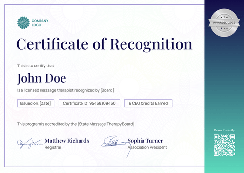 Massage Therapist Certificate Template – Landscape Massage Therapist Certificate Template – Landscape