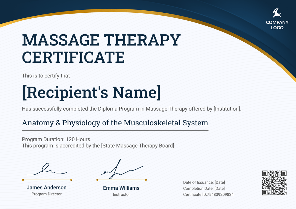 Massage Therapist Certificate Template – Landscape Massage Therapist Certificate Template – Landscape