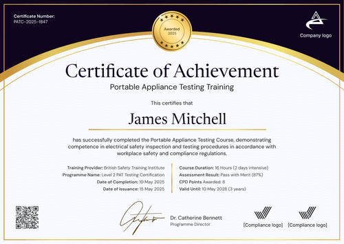 Free Modern PAT Testing Certificate Template – Landscape Free Modern PAT Testing Certificate Template – Landscape