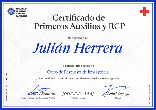 Modelo de certificado de primeros auxilios profesional y sencillo - Horizontal Modelo de certificado de primeros auxilios profesional y sencillo - Horizontal
