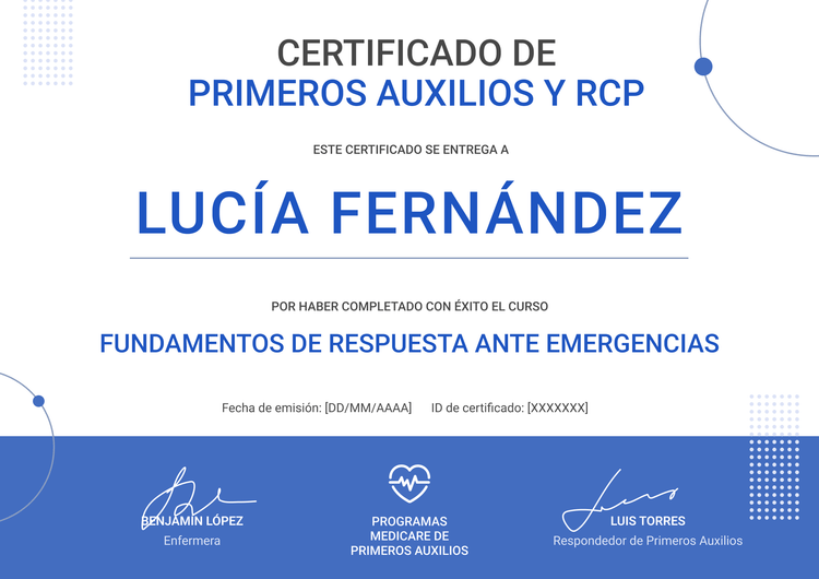 Modelo de certificado de primeros auxilios profesional y minimalista Modelo de certificado de primeros auxilios profesional y minimalista