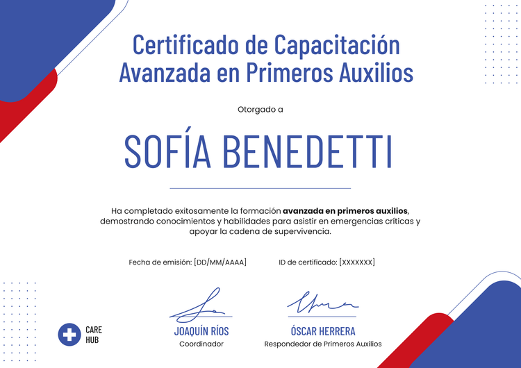 Modelo de certificado de primeros auxilios claro y profesional Modelo de certificado de primeros auxilios claro y profesional