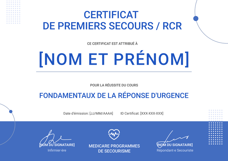 Modèle de certificat de premiers secours professionnel et minimaliste Modèle de certificat de premiers secours professionnel et minimaliste