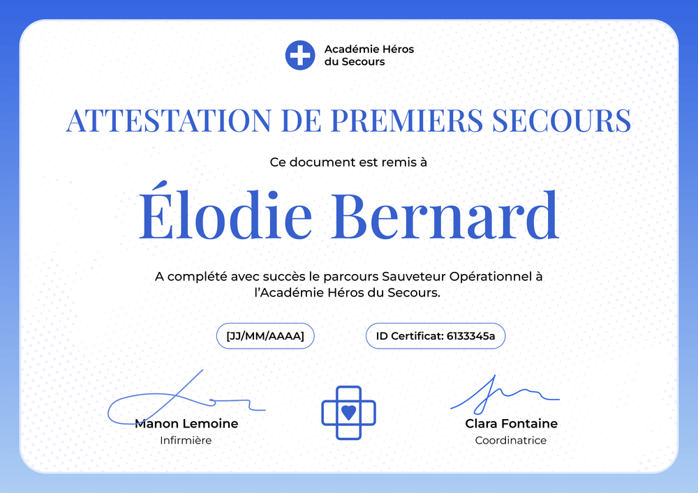 Certificat de premiers secours moderne – Paysage Certificat de premiers secours moderne – Paysage
