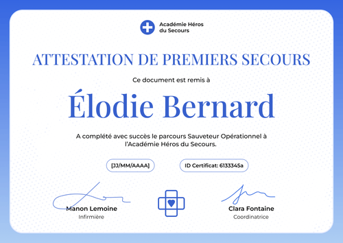 Certificat de premiers secours moderne – Paysage Certificat de premiers secours moderne – Paysage