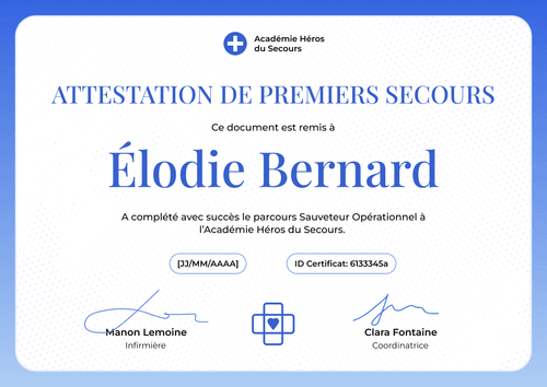 Certificat de premiers secours moderne – Paysage Certificat de premiers secours moderne – Paysage
