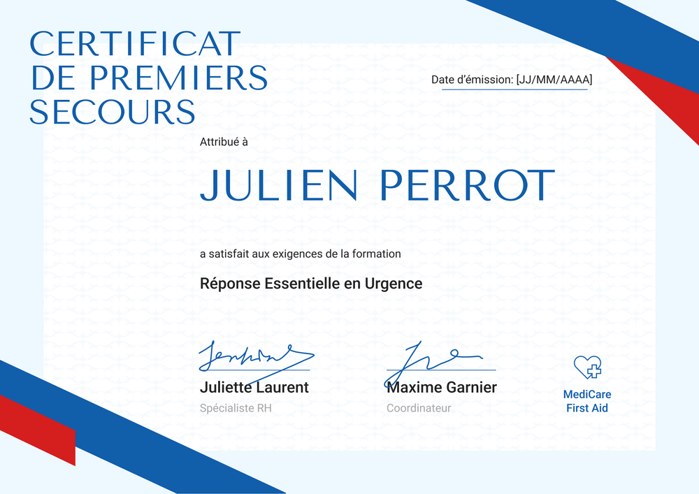 Certificat de premiers secours encadré – Paysage Certificat de premiers secours encadré – Paysage