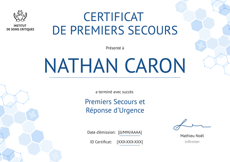 Modèle de certificat de premiers secours léger et professionnel Modèle de certificat de premiers secours léger et professionnel