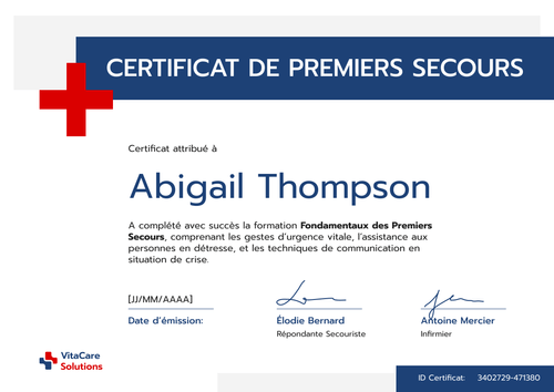 Certificat de premiers secours classique – Paysage Certificat de premiers secours classique – Paysage