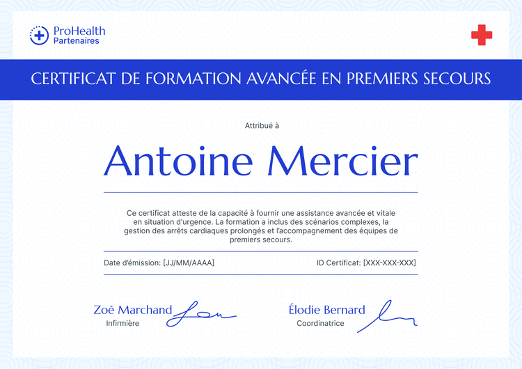 Modèle de certificat de premiers secours professionnel et discret Modèle de certificat de premiers secours professionnel et discret