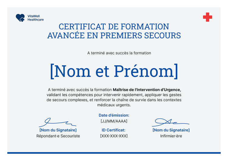 Modèle de certificat de premiers secours professionnel et expert Modèle de certificat de premiers secours professionnel et expert