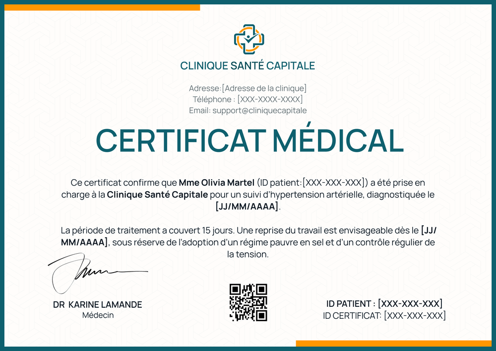Modèle certificat médical élégant – Paysage Modèle certificat médical élégant – Paysage