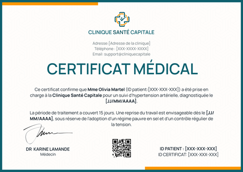 Modèle certificat médical élégant – Paysage Modèle certificat médical élégant – Paysage