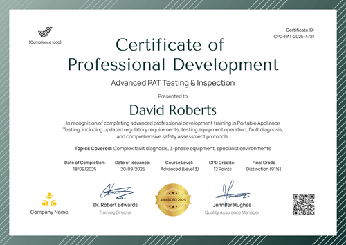 Modern PAT Testing Certificate Template – Landscape Modern PAT Testing Certificate Template – Landscape