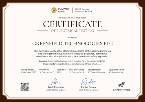 Classic PAT Testing Certificate Template - Landscape Classic PAT Testing Certificate Template - Landscape