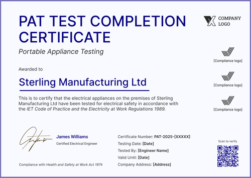 Free PAT Testing Certificate Template PDF – Landscape Free PAT Testing Certificate Template PDF – Landscape