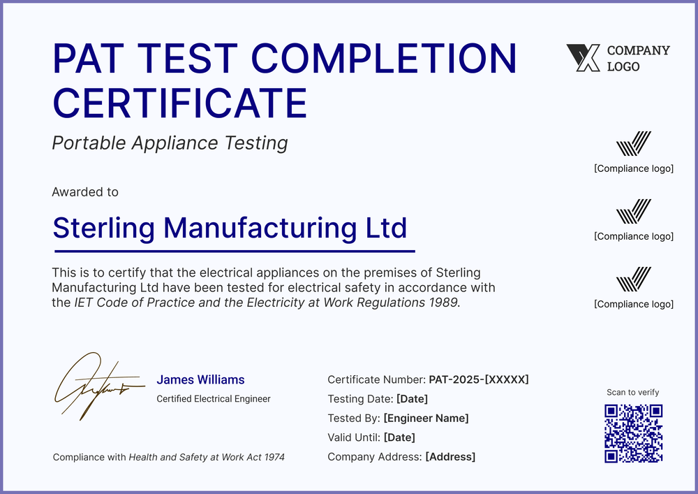 Free PAT Testing Certificate Template PDF – Landscape Free PAT Testing Certificate Template PDF – Landscape