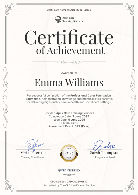 Refined Carer Certificate Template – Portrait Refined Carer Certificate Template – Portrait
