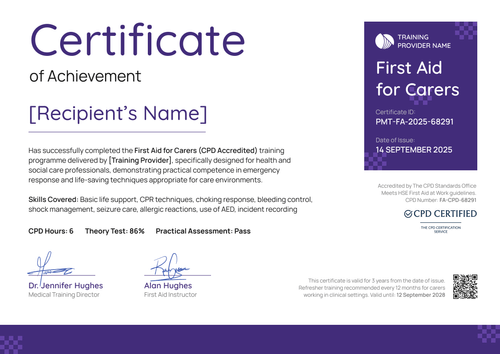 Free CPD Carer Certificate Template – Landscape Free CPD Carer Certificate Template – Landscape