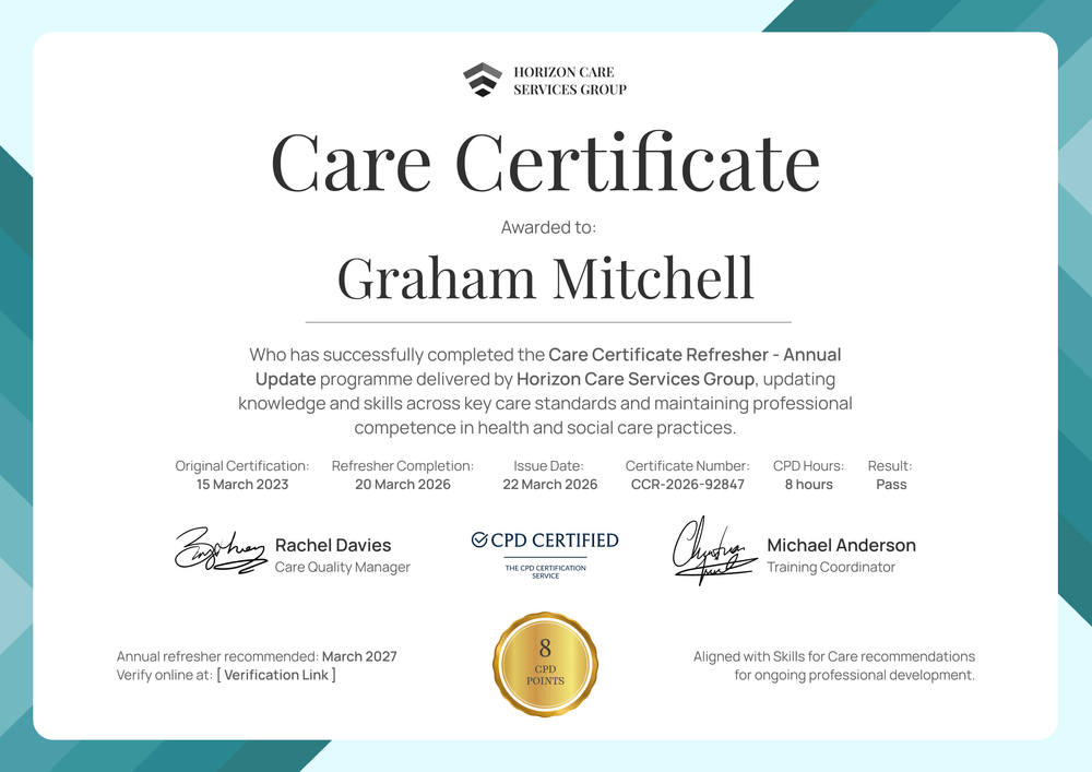 Carer Certificate Template - Landscape Carer Certificate Template - Landscape