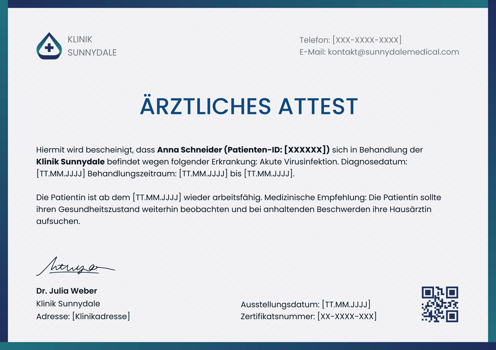 Ärztliches Attest Vorlage – Querformat Ärztliches Attest Vorlage – Querformat