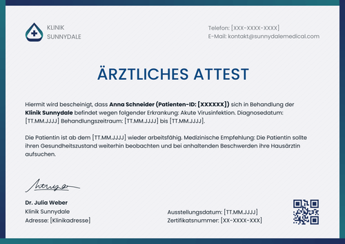 Ärztliches Attest Vorlage – Querformat Ärztliches Attest Vorlage – Querformat