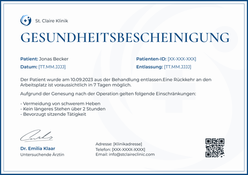 Ärztliches Attest Vorlage kostenlos - Querformat Ärztliches Attest Vorlage kostenlos - Querformat