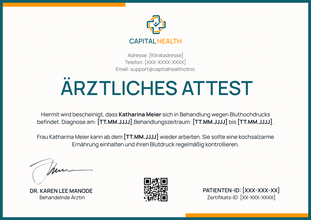Elegante ärztliches Attest Vorlage - Querformat Elegante ärztliches Attest Vorlage - Querformat