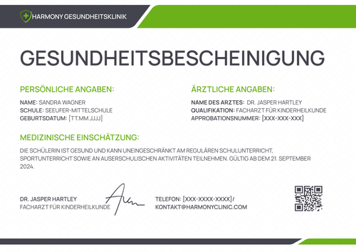 Ärztliches Attest Vorlage – Querformat Ärztliches Attest Vorlage – Querformat