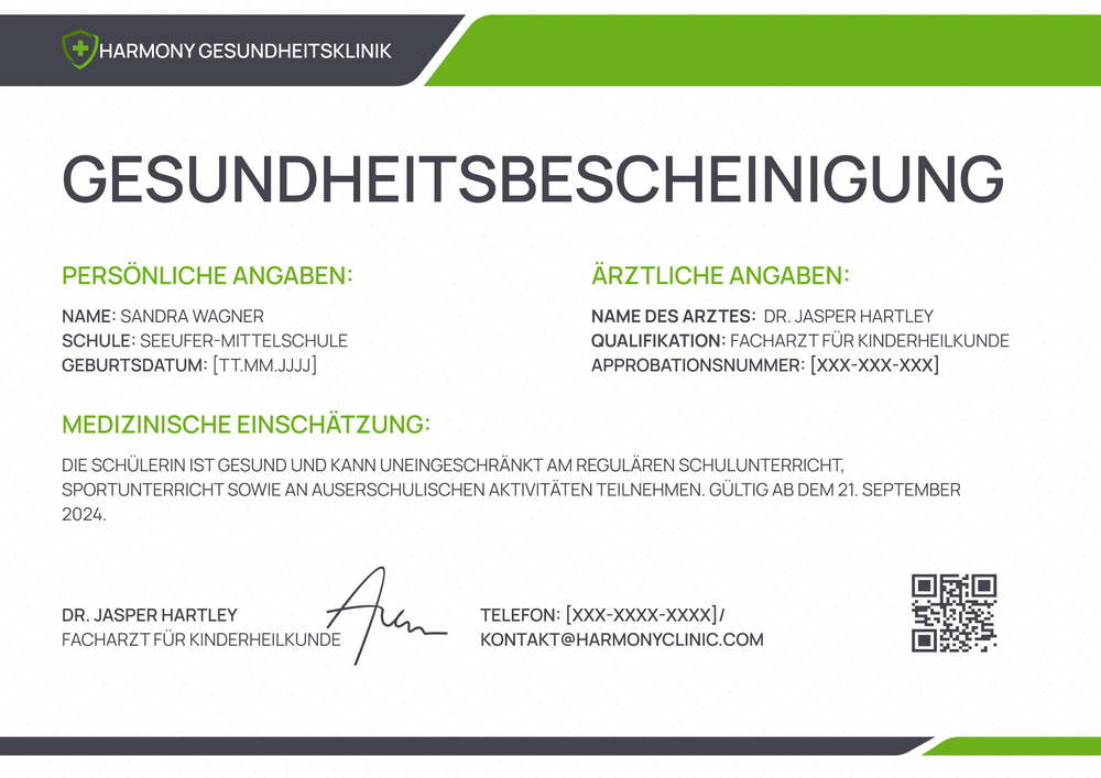 Ärztliches Attest Vorlage – Querformat Ärztliches Attest Vorlage – Querformat