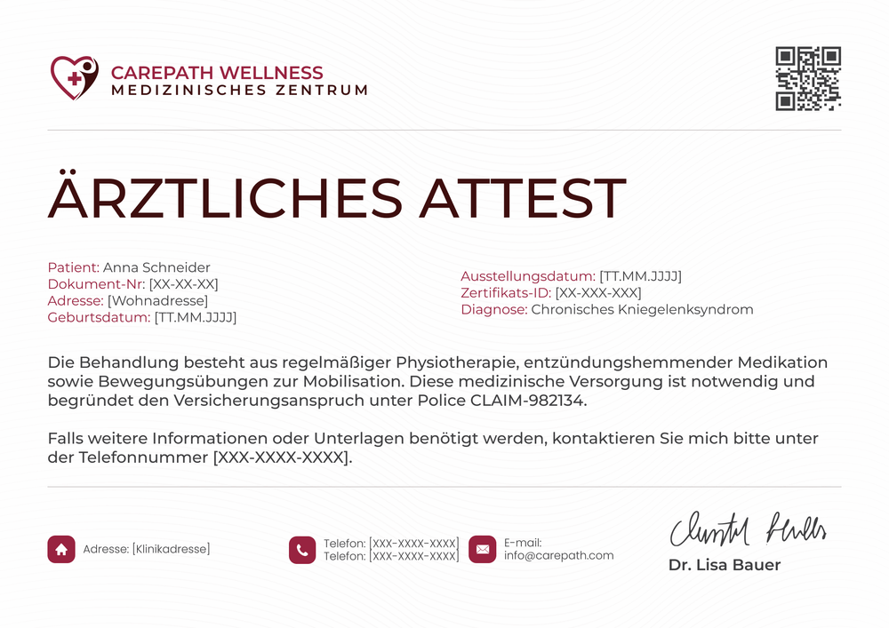 Ärztliches Attest Vorlage – Querformat Ärztliches Attest Vorlage – Querformat