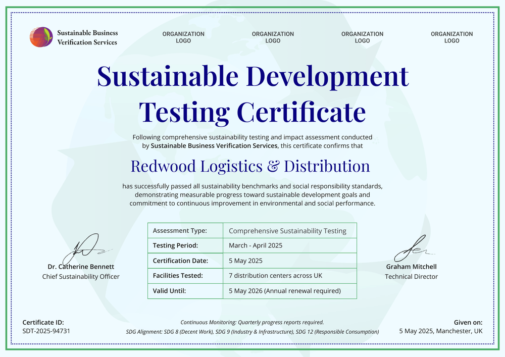 Sustainable Development Testing Certificate Template in Green - Landscape Sustainable Development Testing Certificate Template in Green - Landscape