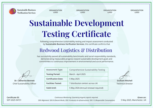 Sustainable Development Testing Certificate Template in Green - Landscape Sustainable Development Testing Certificate Template in Green - Landscape